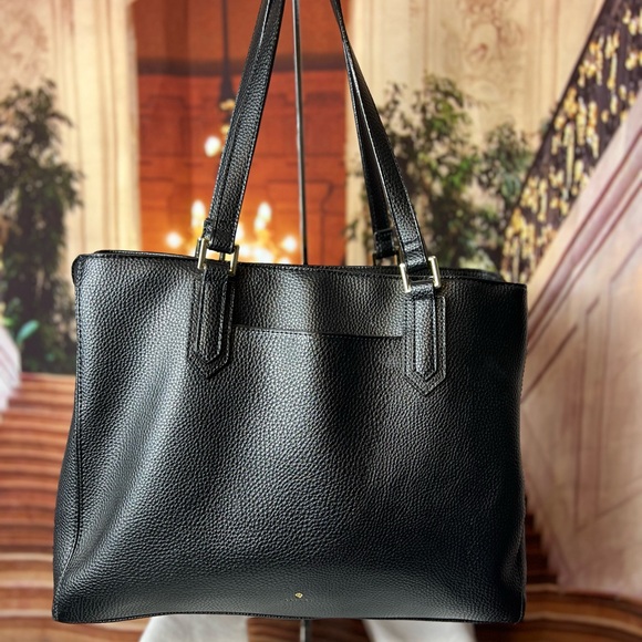 Travanti Large Black Faux Leather Tote Commuter Bag, gold hardware, 15x12x6 - Picture 11 of 15